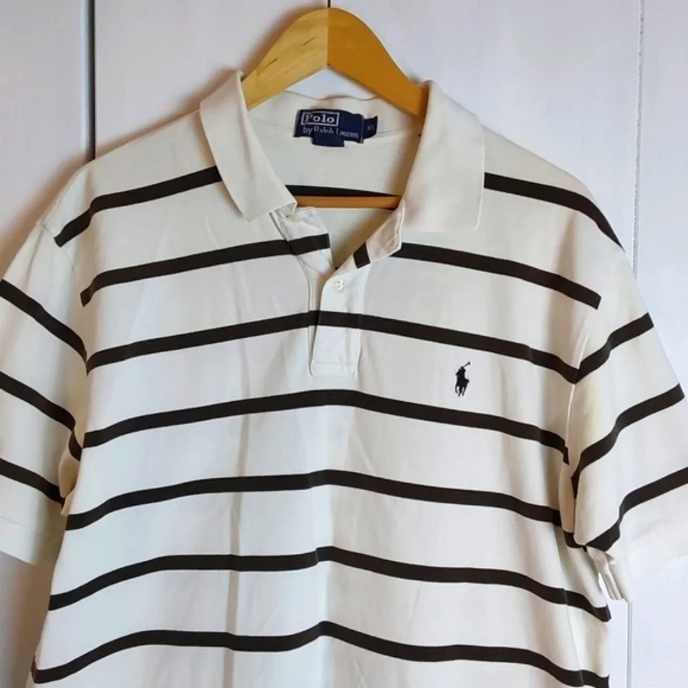Ralph Lauren| Mens White /Black Striped Polo Shirt Short Sleeve Preppy Sz.XL